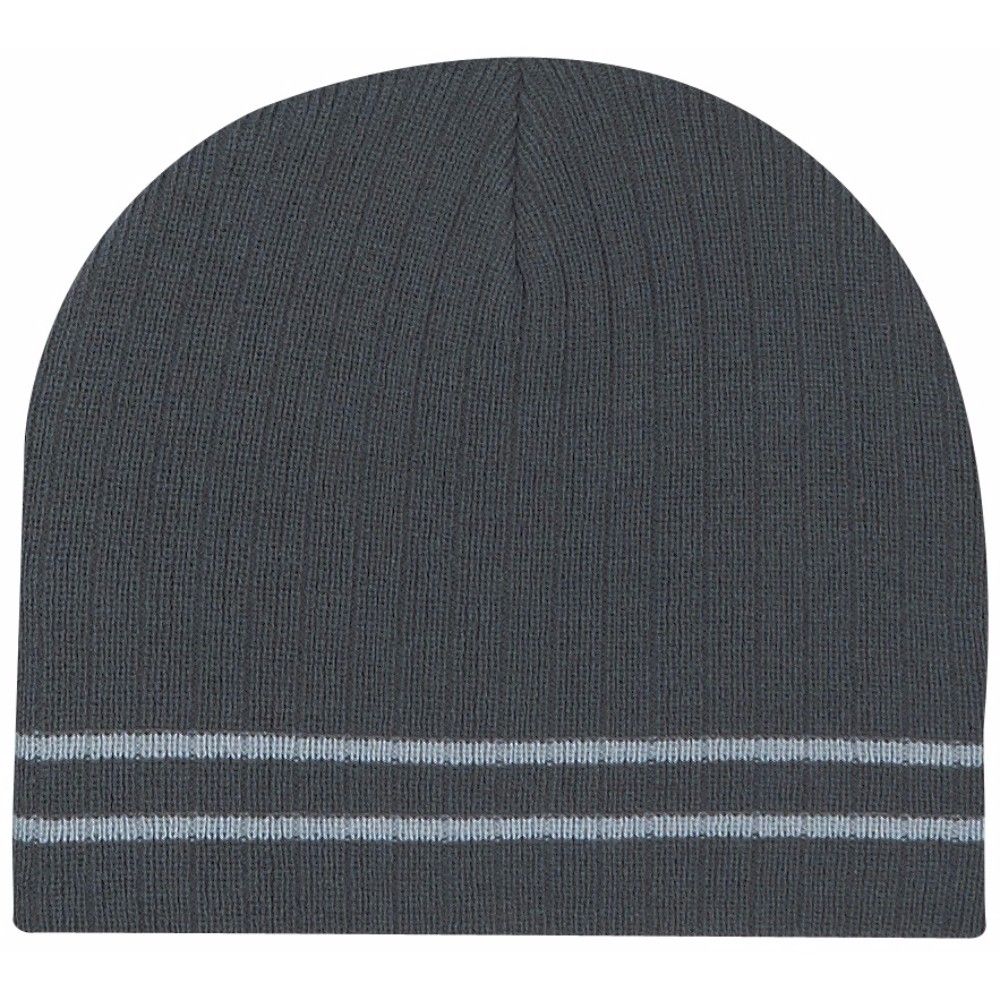 Embroidered Promotional Knit Beanie w/ Double Stripe