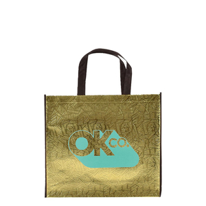 Custom Small Laminated Metallic Non-Woven Patterned Finish Tote Bag - 12.5"w x 10.5"h x 4.5"d