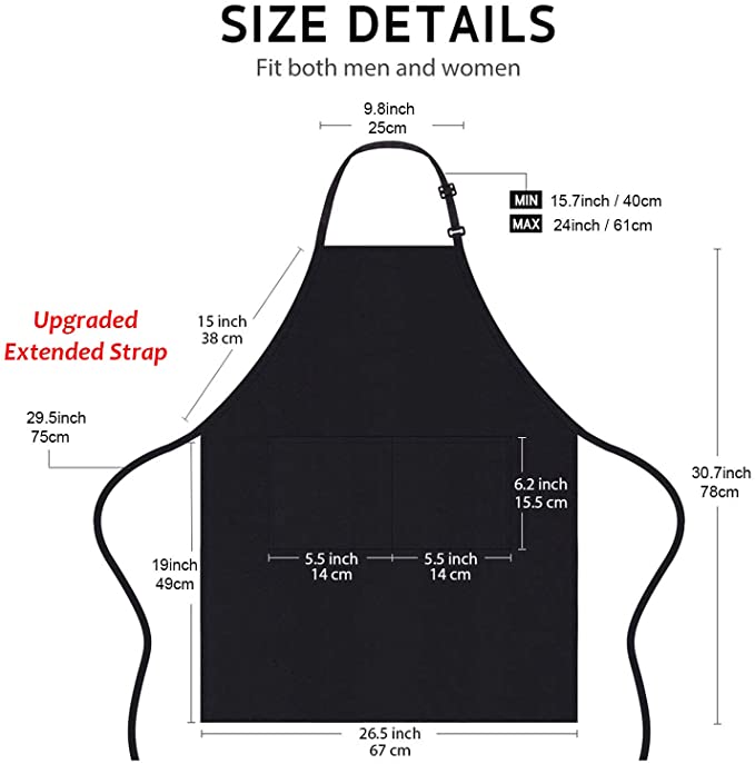 Professional Apron with 2 Pockets, Waterproof Adjustable Chef Apron for Men Women Perfect for Kitchen Cooking Baking Gardening Restaurant BBQ Coffee House