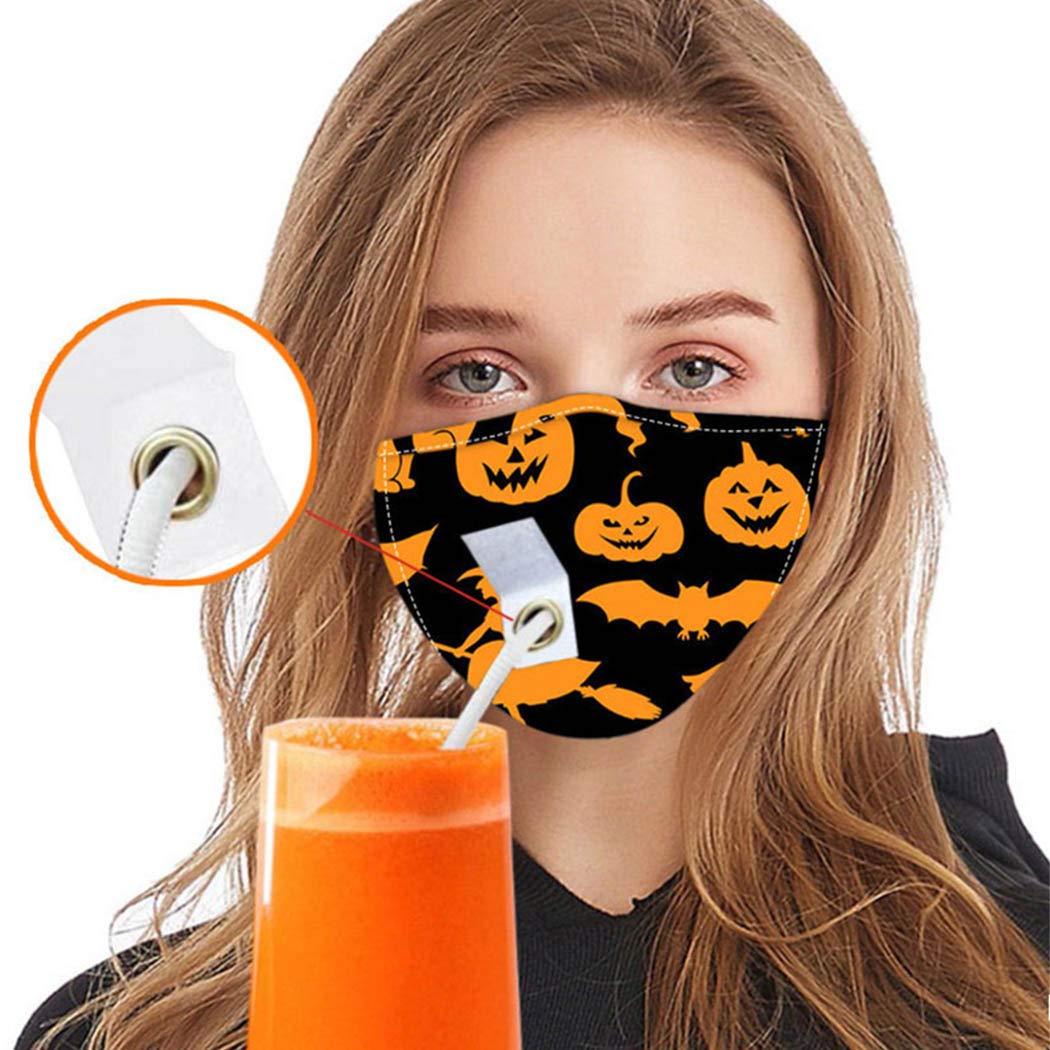 Full Color Custom 2-Ply Breathable Cloth Face Mask w/ Drink Straw Hole