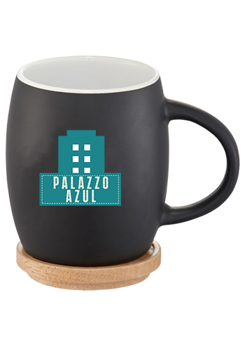 14 oz. Hearth Ceramic Mug with Wood Lid-Coasters
