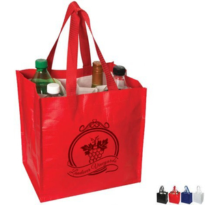 Laminated Grocery Tote w/ Bottle Compartments, 11" x 11"