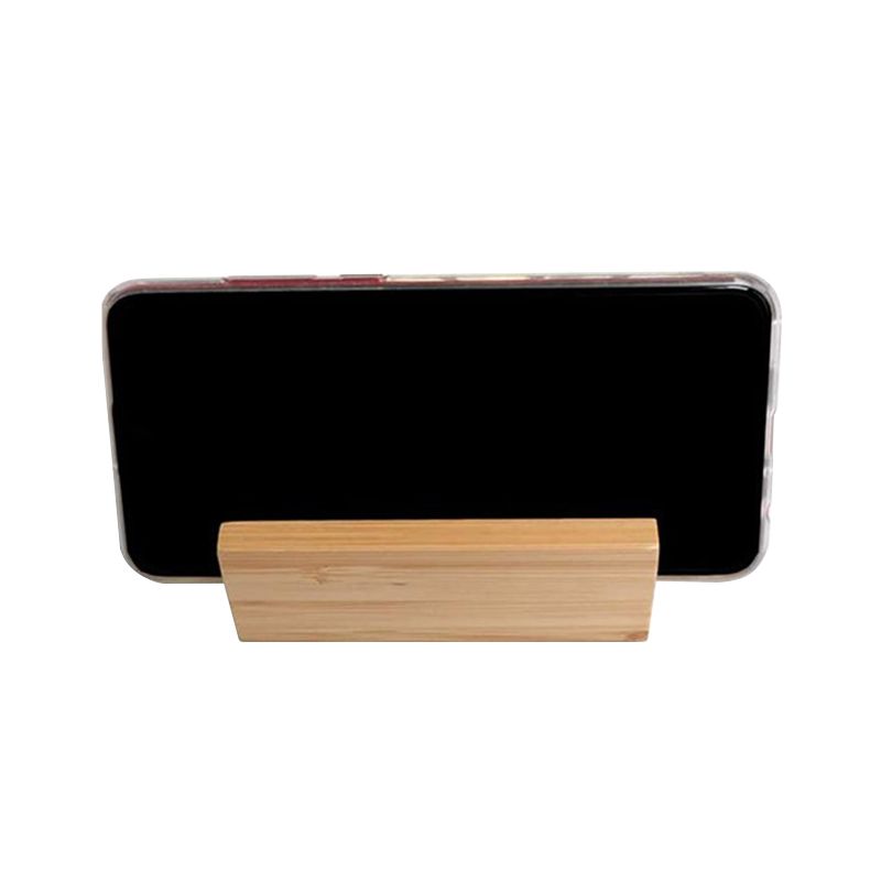 Custom Bamboo Wood Desktop Business Card Holder w/ Phone Stand