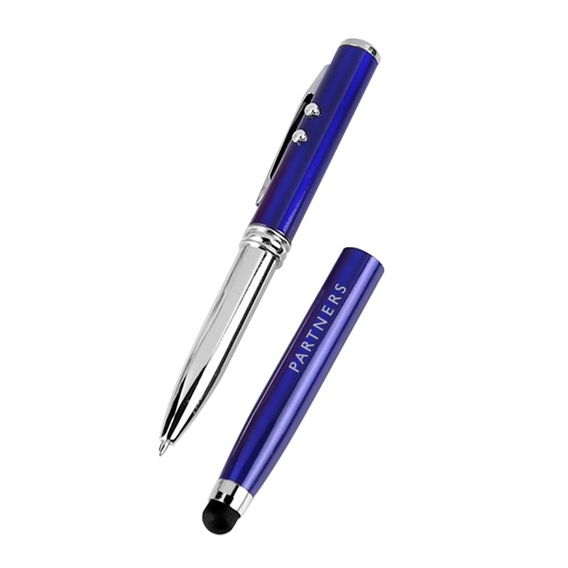 Custom 4-in-1 LED Laser Pointer & Metal Ballpoint Pen w/ Stylus