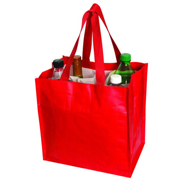 Laminated Grocery Tote w/ Bottle Compartments, 11" x 11"